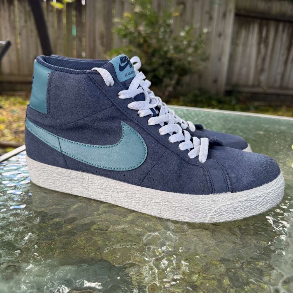 Nike SB Blazer Mid Navy Mineral Teal Suede Skate Shoes FD0731-400 Mens 8.5